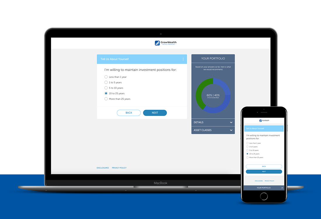 Image of laptop and mobile phone showing the intro of the account questionnaire.