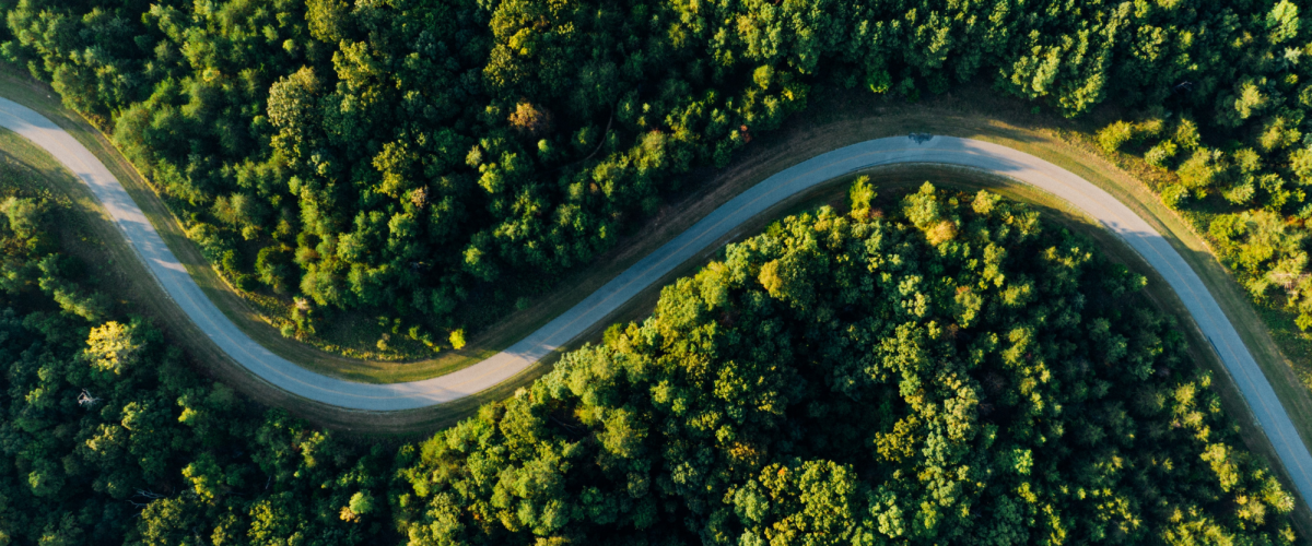 Aerial shot of windy Road